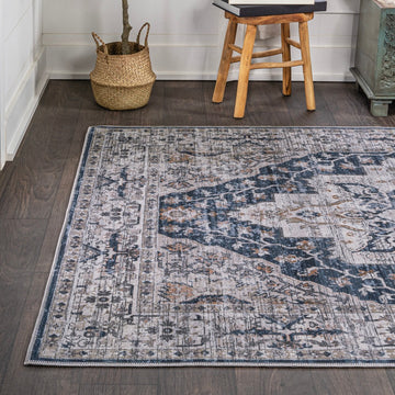 Didim Boho Gray Medallion Washable Area Rug